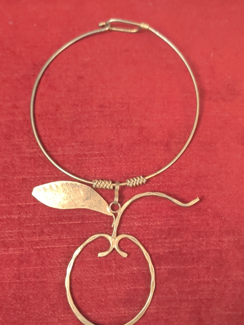Brass-Tone Apple Pendant Hoop Handmade Necklace - Women Jewelry